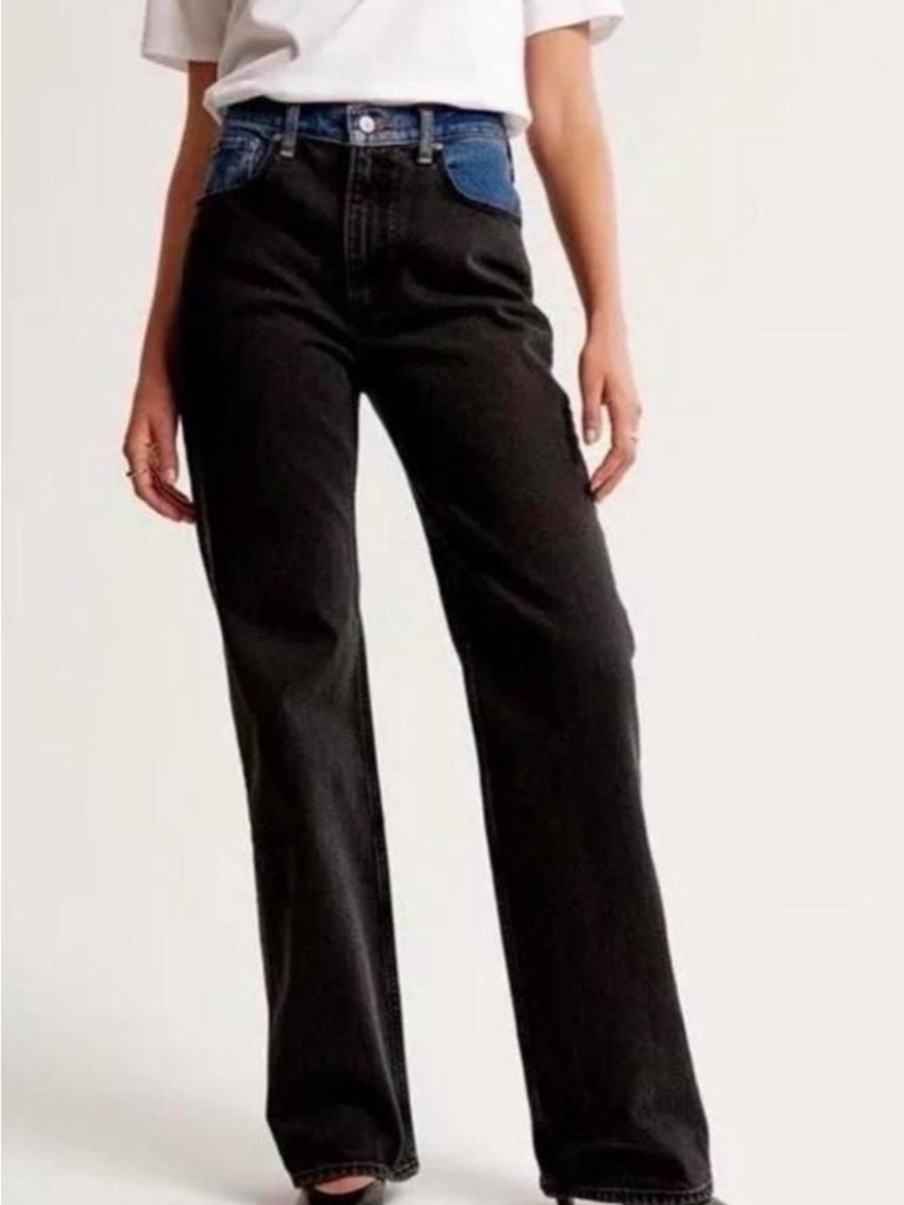 NWT Abercrombie 90s Relaxed Two Tone Colorblock Jeans 32 XLong Wide Straight Leg